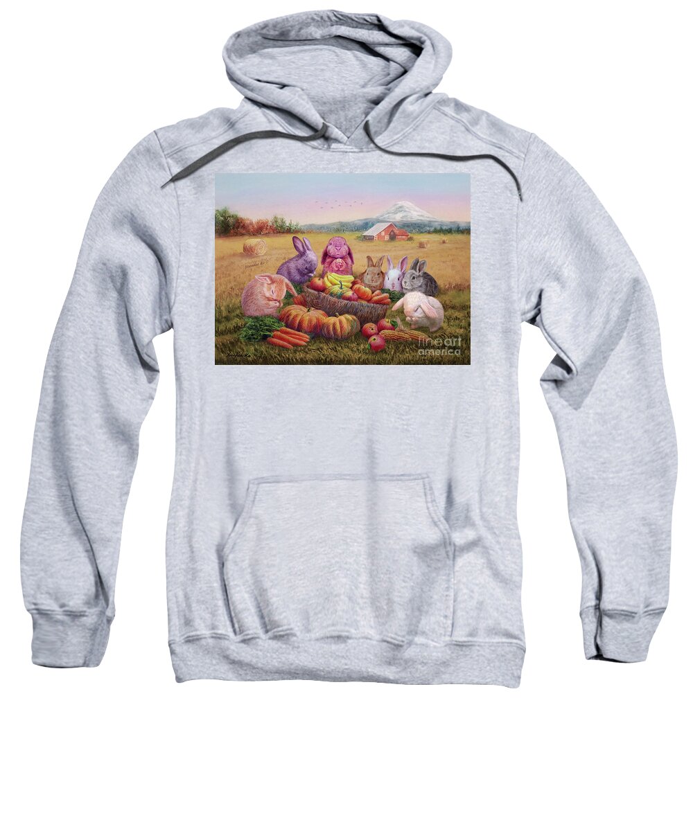 Bunny Sweatshirt featuring the painting Thanksgiving Prayers by Yoonhee Ko