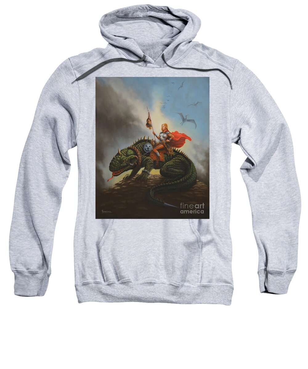 Dragon. Female Warrior Sweatshirt featuring the painting The Dragon Rider by Ken Kvamme