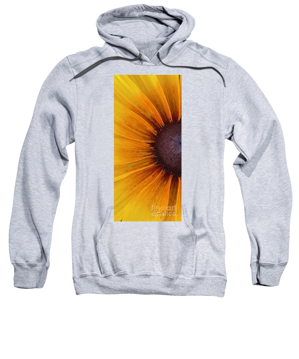 “blacked Eyed Susan’s/flower/orange/summer/garden/black/cottage/floral/nature/detail/ Sweatshirt featuring the photograph The Eye of Orange by Jennifer Lake