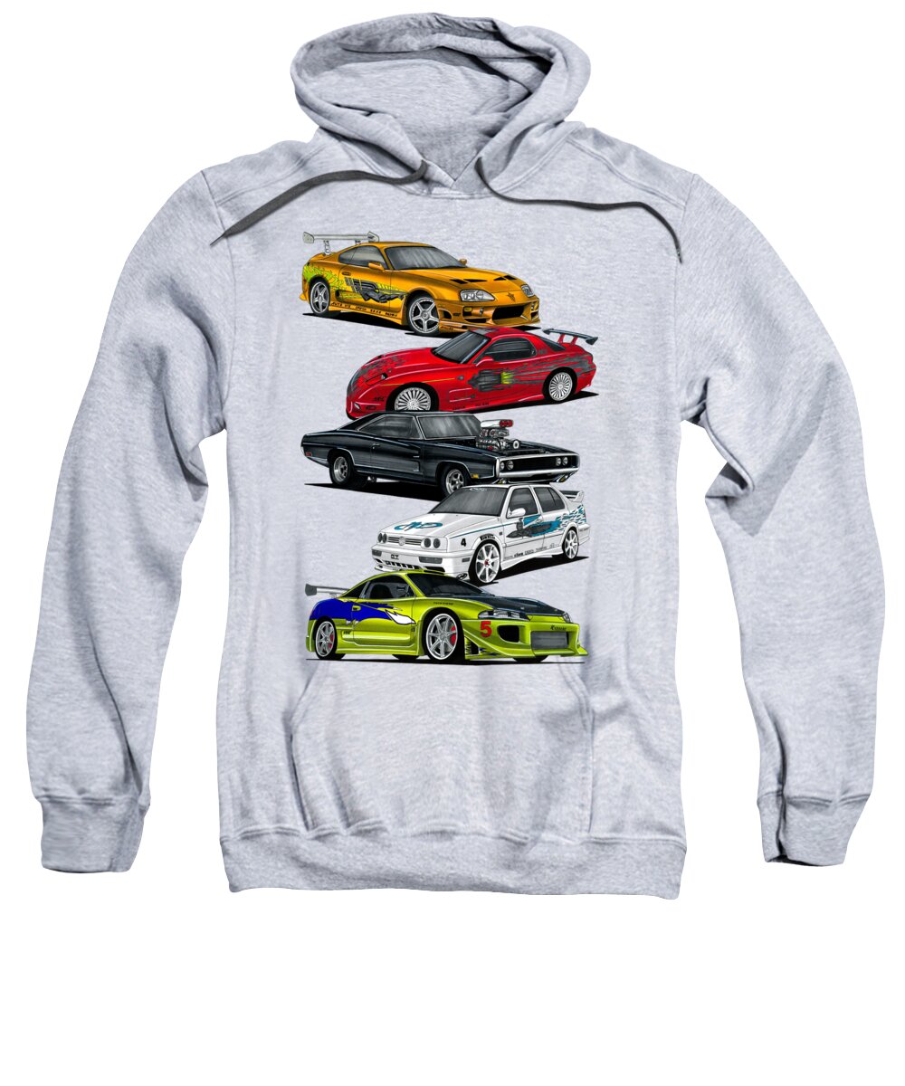 The fast and the furious cars, Toyota Supra, Mazda RX-7, Dodge Charger, VW  Jetta, Eclipce Adult Pull-Over Hoodie by Vladyslav Shapovalenko - Pixels