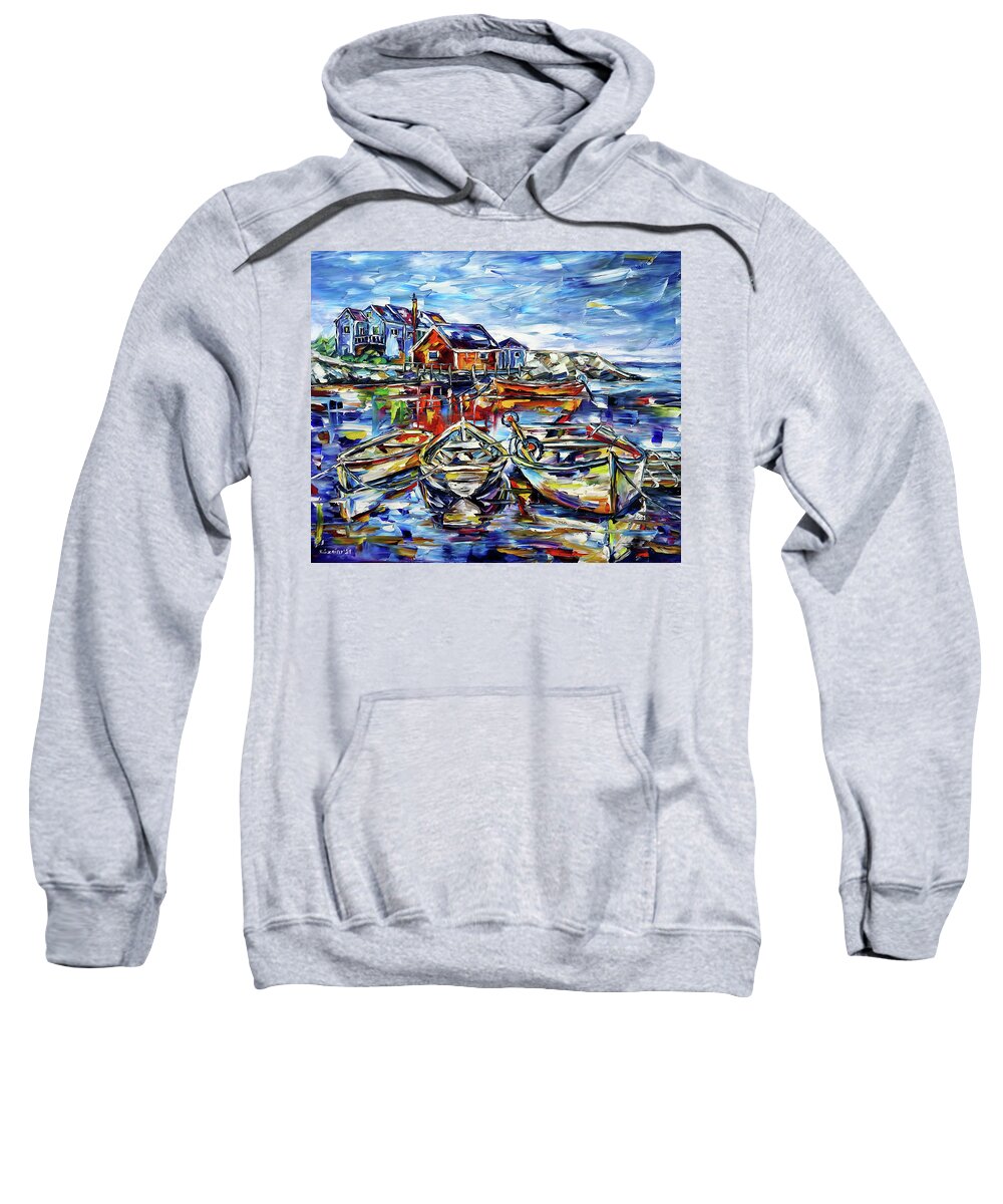 Nova Scotia Sweatshirt featuring the painting The Fishing Boats Of Peggy's Cove by Mirek Kuzniar