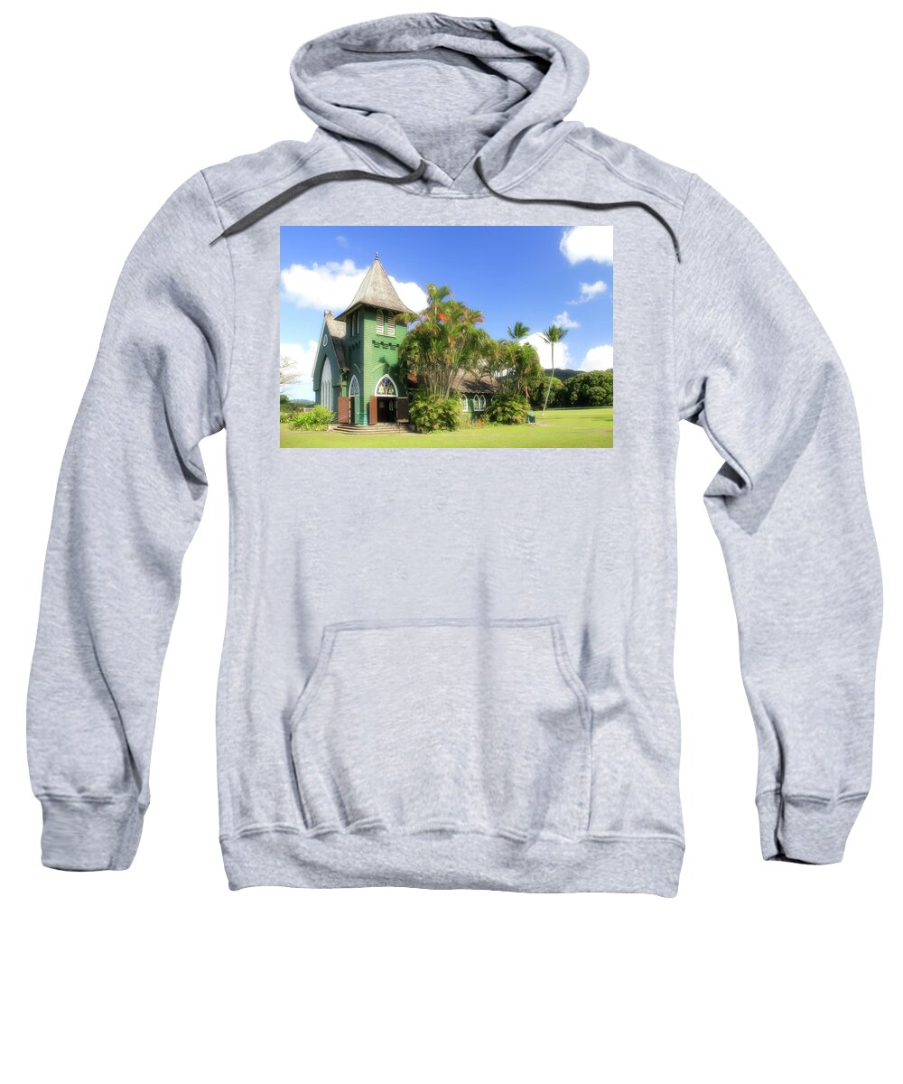 Palm Tree Sweatshirt featuring the photograph The Green Waioli Hula Church by Robert Carter