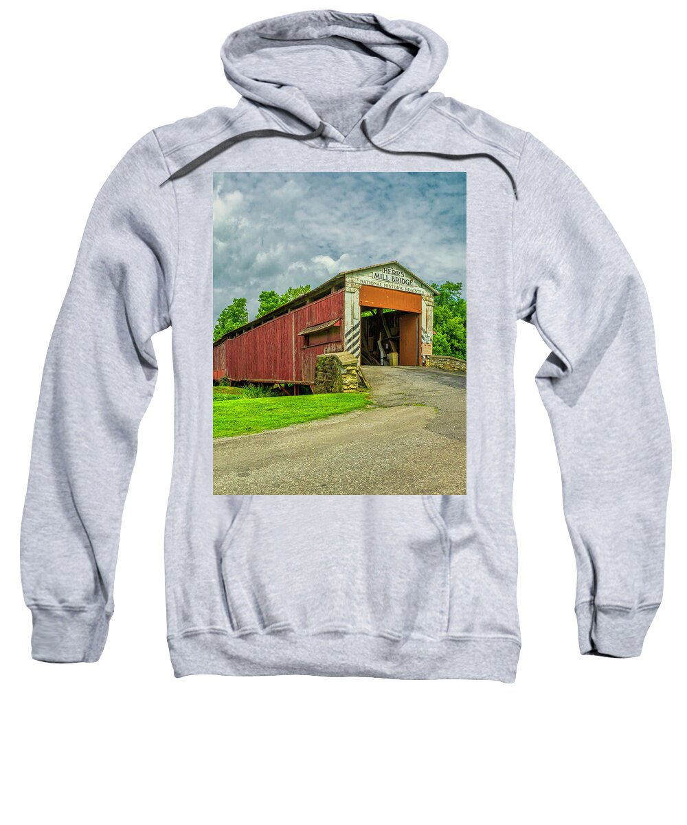Herrs Sweatshirt featuring the photograph The Herrs Mill Bridge - Pa by Nick Zelinsky Jr