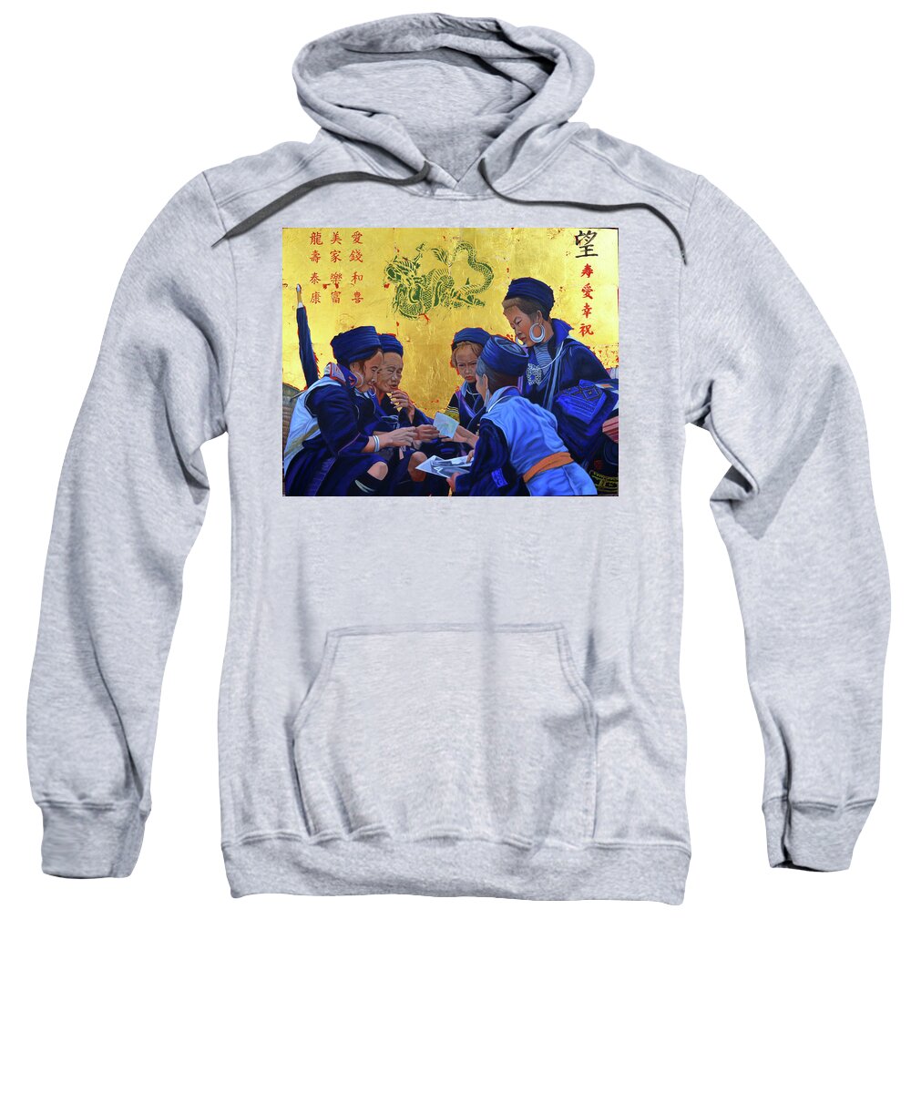 Gold And Blue Sweatshirt featuring the painting The Meet Market by Thu Nguyen