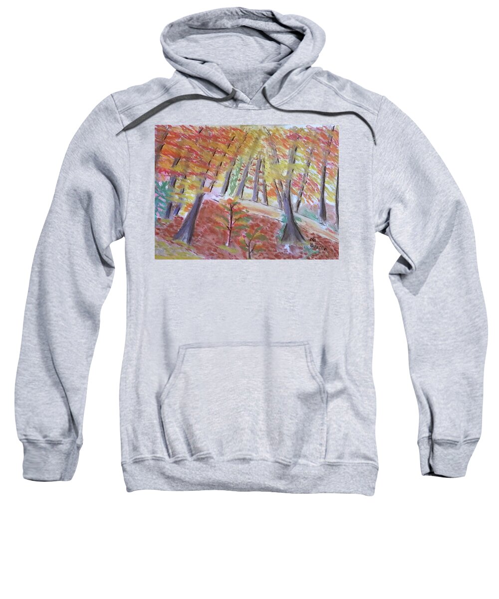 Forest Sweatshirt featuring the pastel The Narrow Path Abstract Pastel Autumn Nature Scene by Ali Baucom
