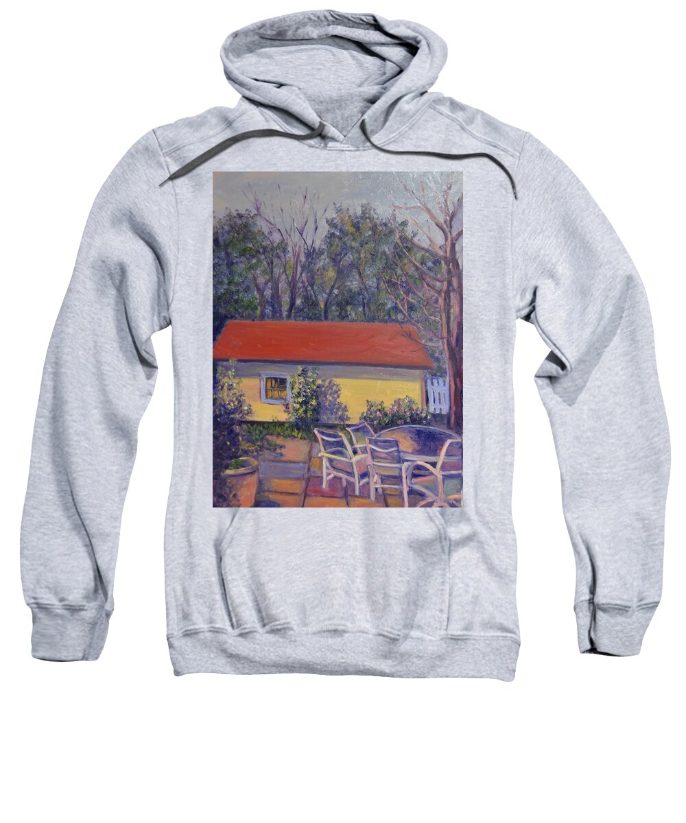 Patio Sweatshirt featuring the painting The Patio by Beth Riso