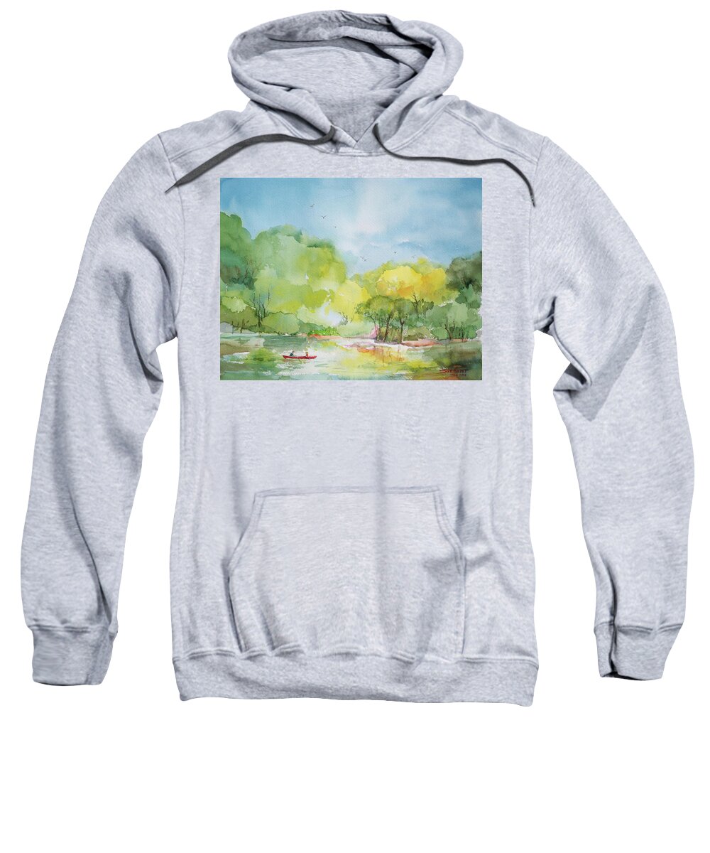 Lake Sweatshirt featuring the painting The Red Boat by Sue Kemp