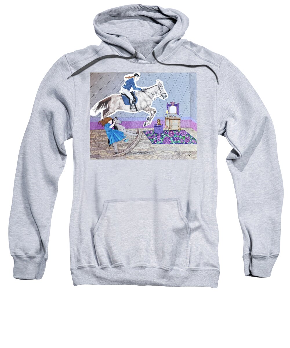 Equestrian Sweatshirt featuring the drawing The Rocking Horse by Equus Artisan