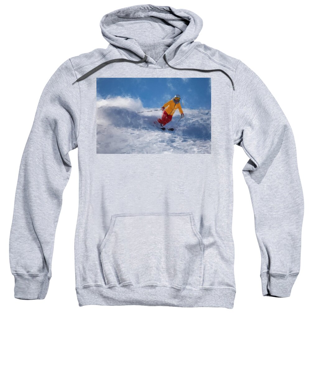 Ski Sweatshirt featuring the painting The Skier by Gary Arnold