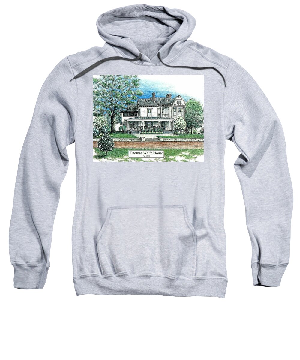Thomas Wolfe Sweatshirt featuring the drawing Thomas Wolfe House by Lee Pantas