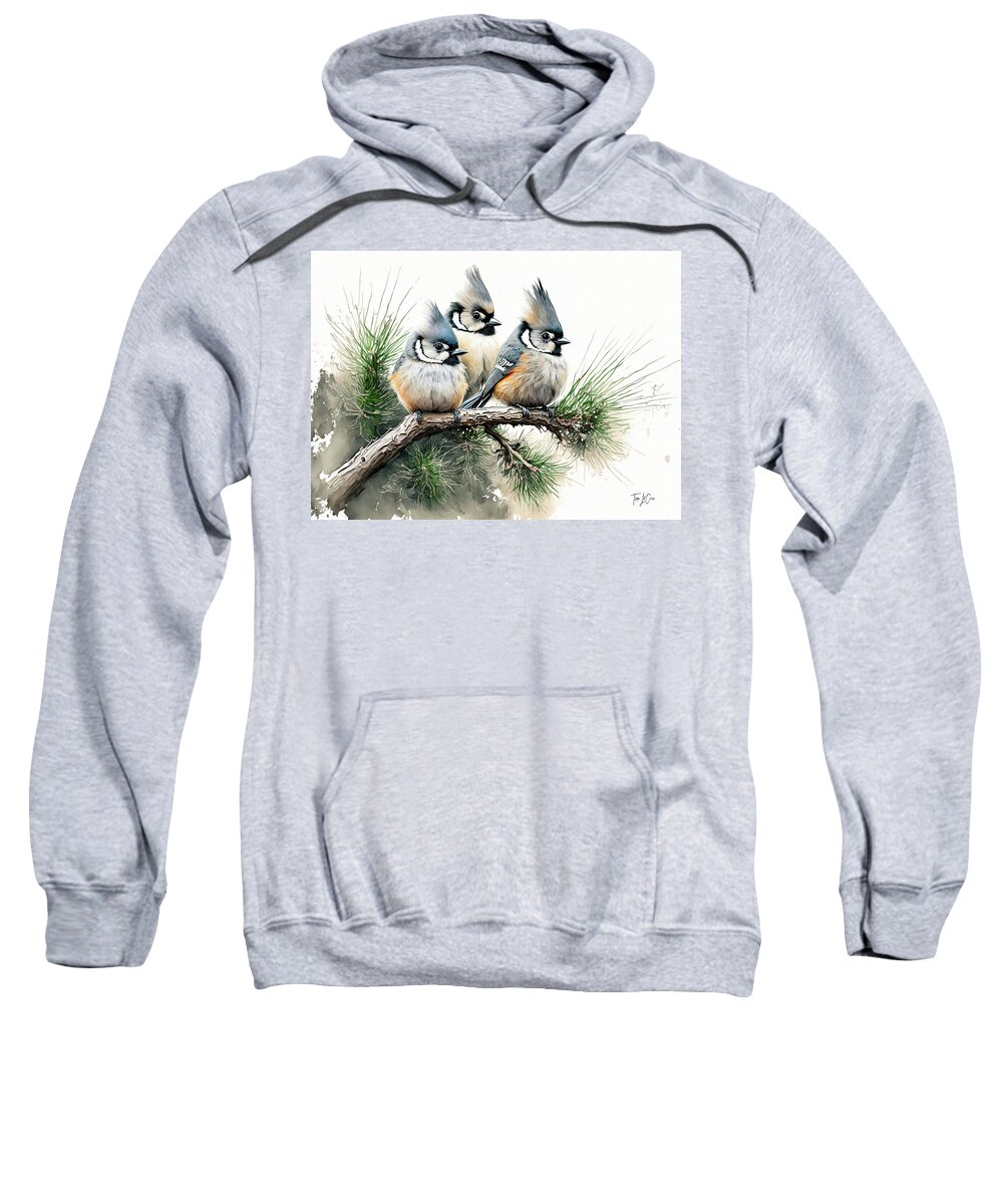 Titmouse Sweatshirt featuring the painting Three Of The Sweetest by Tina LeCour