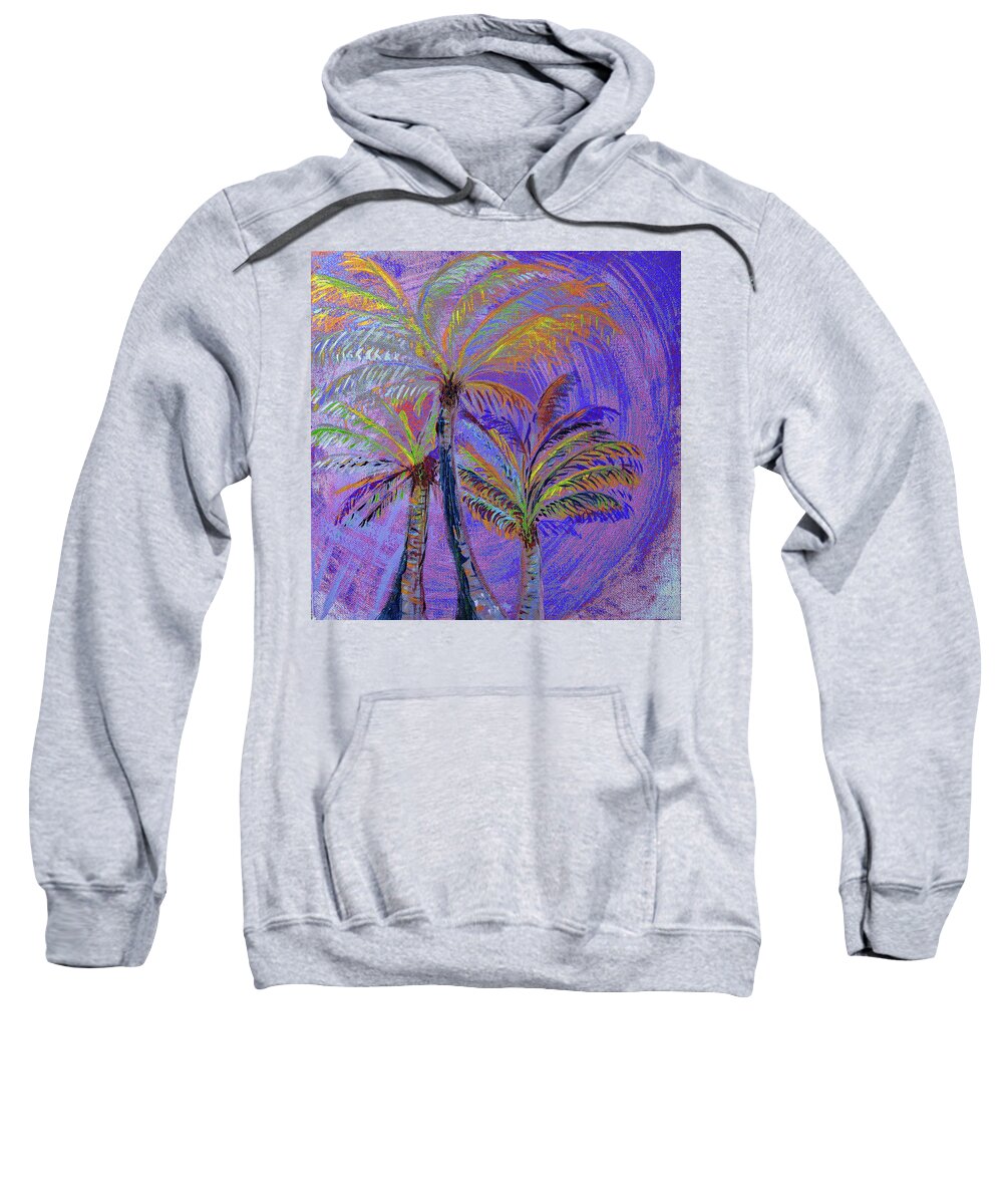 Palm Tree Sweatshirt featuring the painting Three Palms in Blue by Corinne Carroll