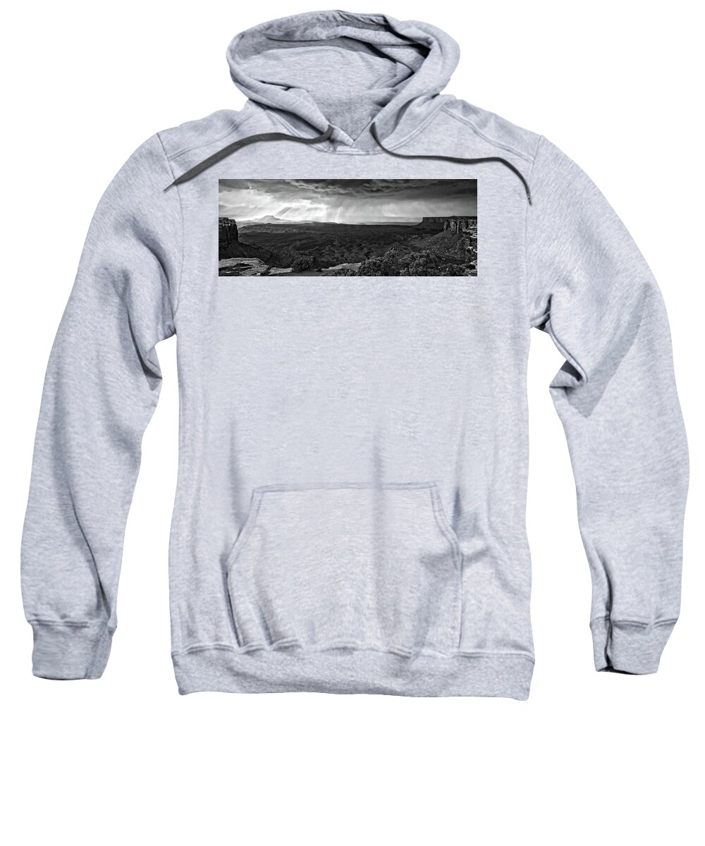 America Sweatshirt featuring the photograph Thunderstorm over Grand View Point Overlook in canyonlands by Jean-Luc Farges