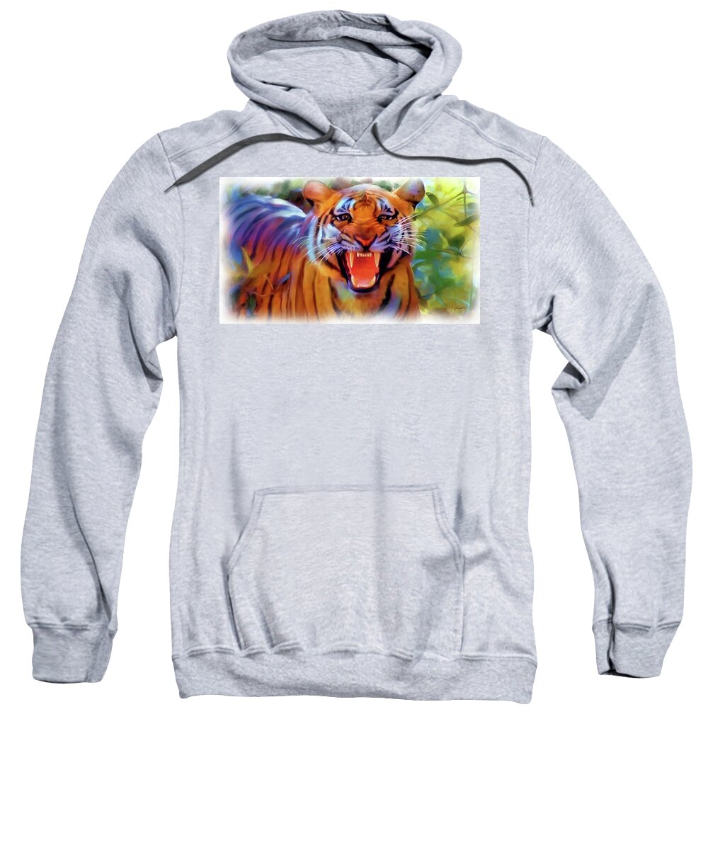 Tiger Sweatshirt featuring the painting Tiger Rage  by Joel Smith