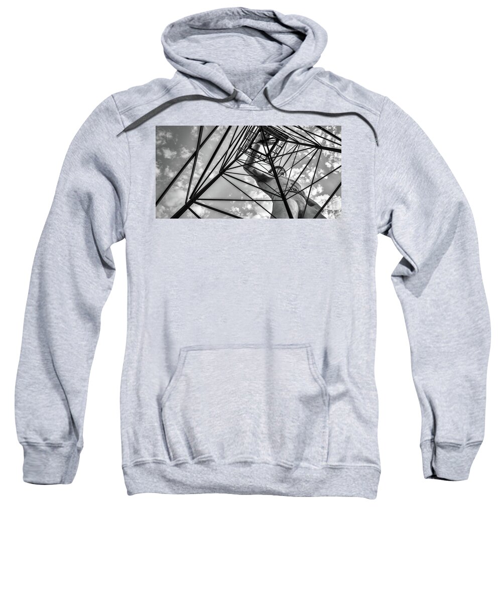 Tulsa Driller Sweatshirt featuring the photograph Tulsa Driller On Oil Derrick in Black and White Panorama by Gregory Ballos