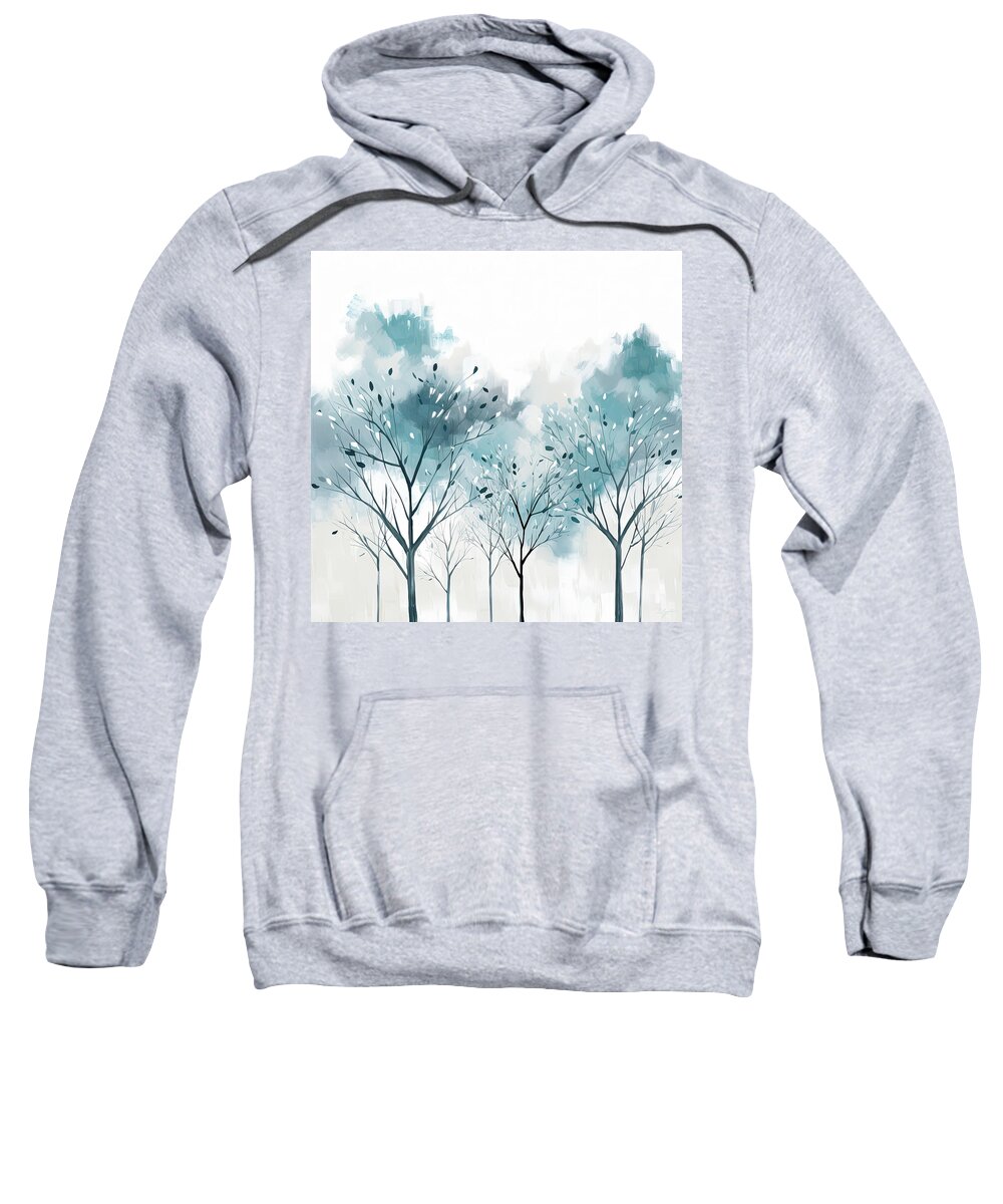 Blue Sweatshirt featuring the painting Turquoise Trees Art by Lourry Legarde