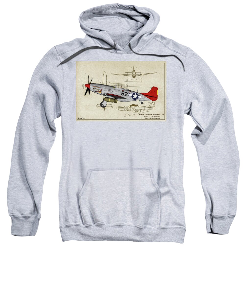 332nd Fighter Group Sweatshirt featuring the digital art Tuskegee P-51D Bunny Profile Art by Tommy Anderson