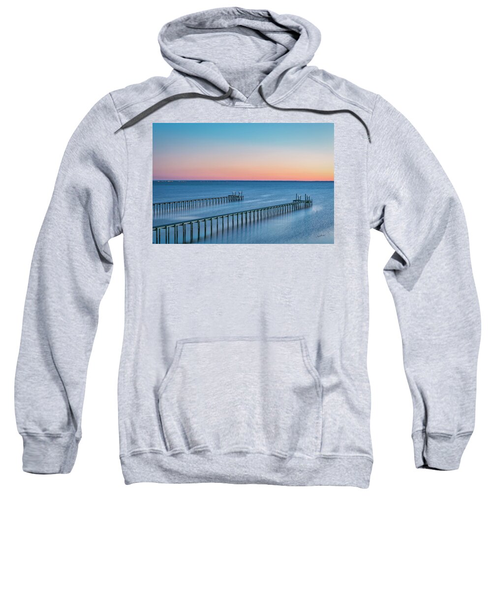 Twin Docks Sweatshirt featuring the photograph Twin Docks at Sunrise by Jurgen Lorenzen