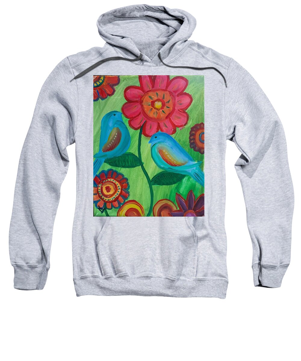 Acrylic Painting Sweatshirt featuring the painting Two little Birds by Karen Buford