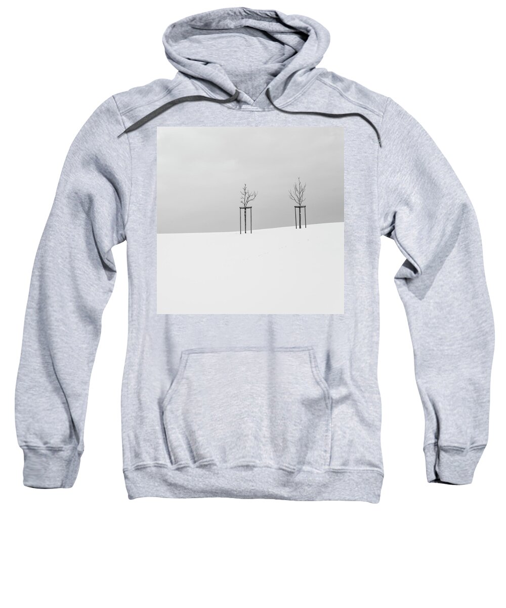 Light Sweatshirt featuring the photograph Two Trees - Winter Landscape by Martin Vorel Minimalist Photography