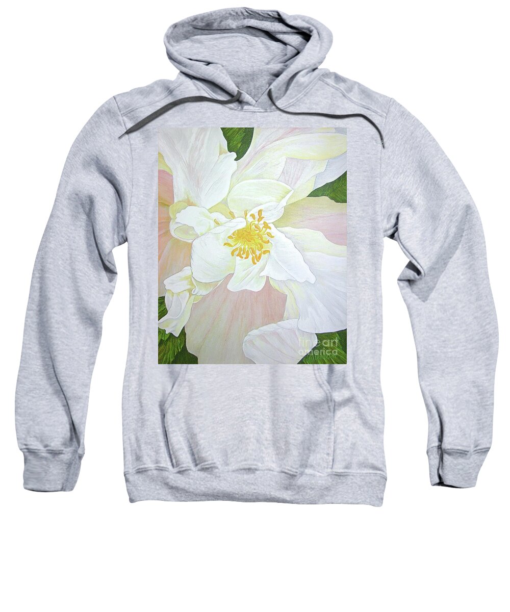 White Sweatshirt featuring the painting Unfurling White Hibiscus by Mary Deal