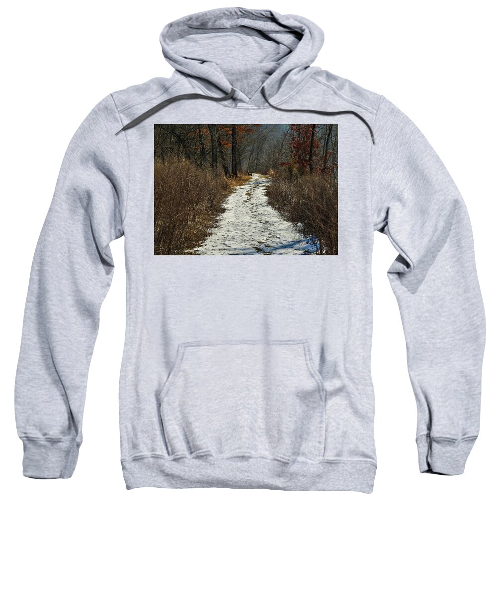 Seasons Sweatshirt featuring the photograph Upstate NY Winter Trails by Amelia Pearn