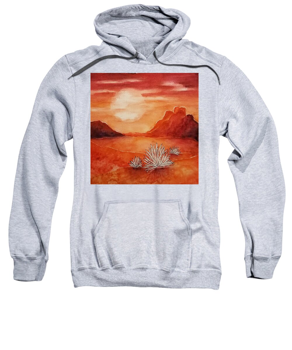 Landscape Sweatshirt featuring the mixed media Vermilion Moon by Terry Ann Morris