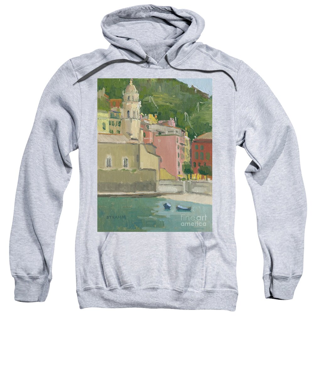 Vernazza Sweatshirt featuring the painting Vernazza Harbor, Italy by Paul Strahm