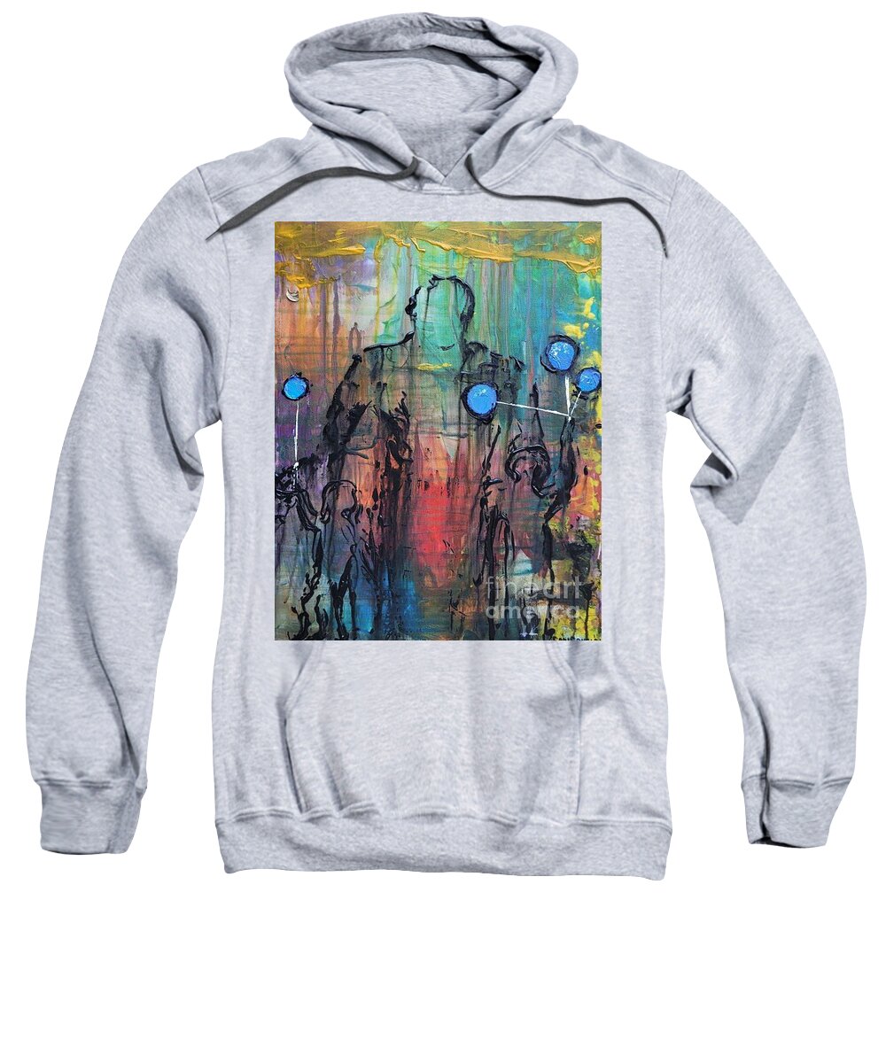 Sweatshirt featuring the painting The Victory with Dad, Daughters, and Balloons by Mark SanSouci
