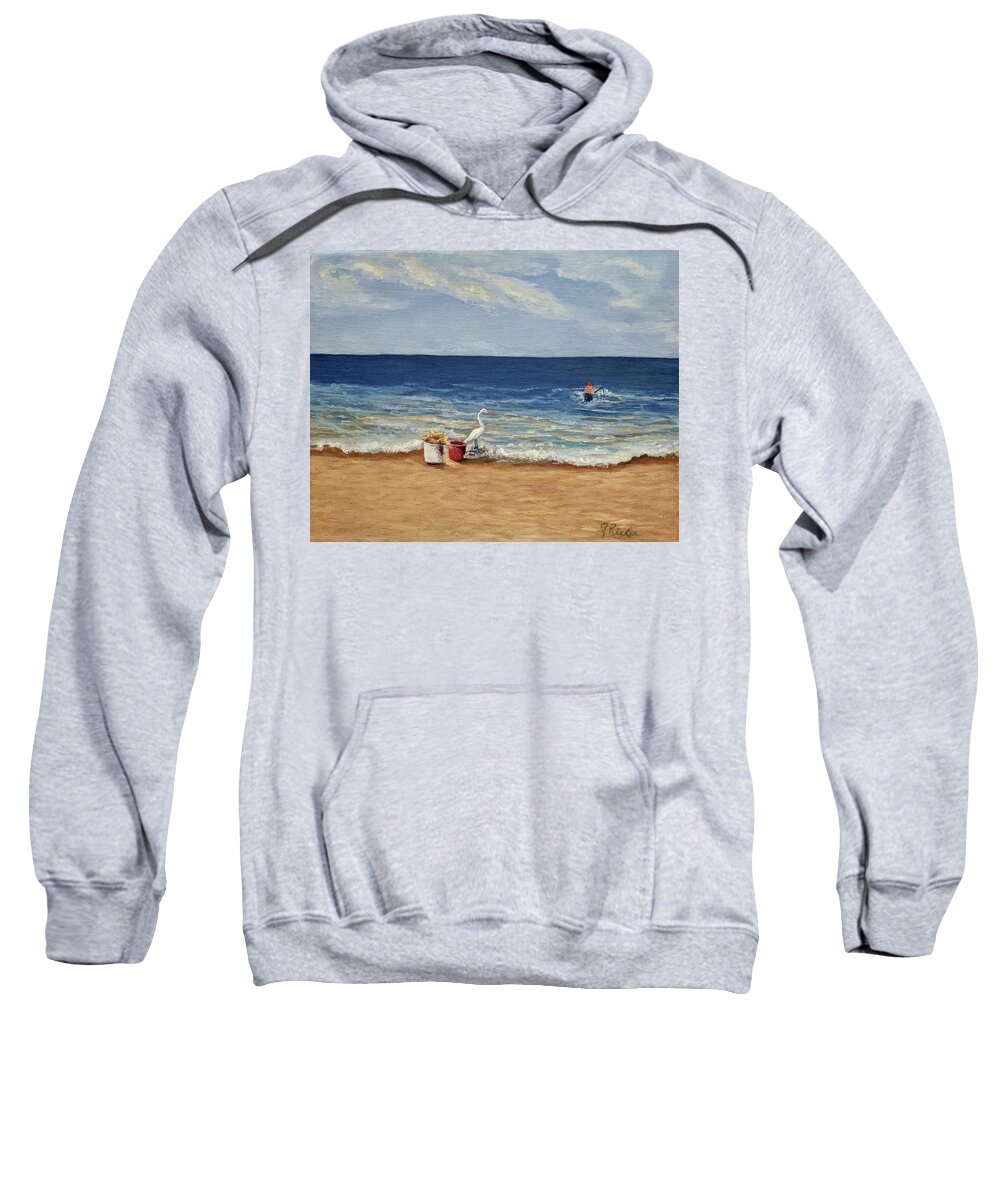 Wading Sweatshirt featuring the painting Wading For A Catch by Jane Ricker