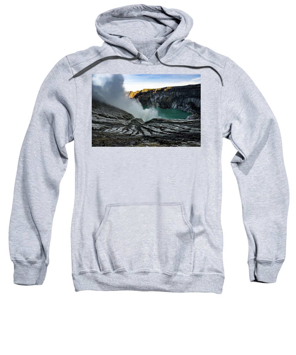 Volcano Sweatshirt featuring the photograph Waiting For The Dawn - Mount Ijen Crater, East Java. Indonesia by Earth And Spirit