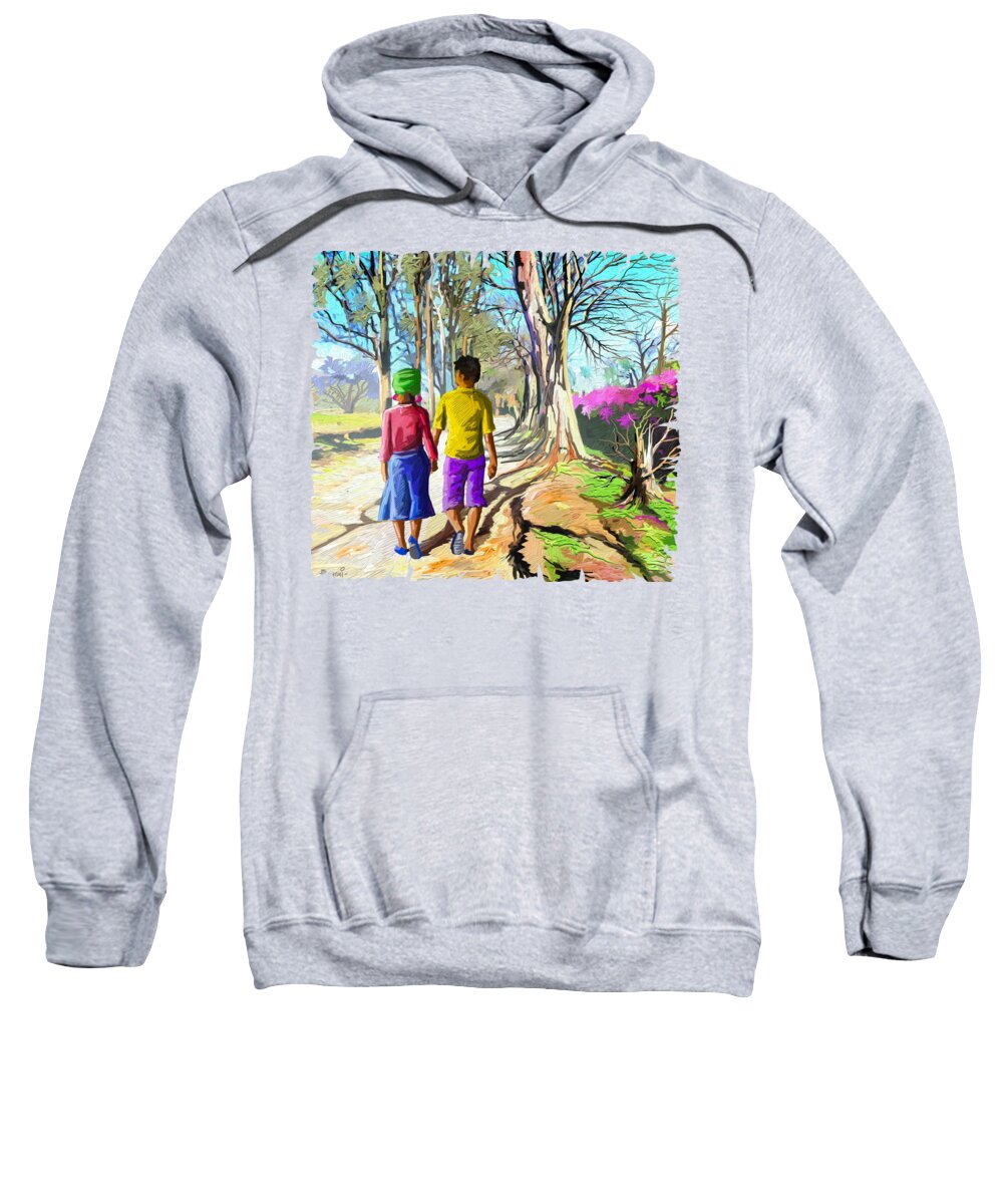 Walk Sweatshirt featuring the painting Walking on a Dirt Road by Anthony Mwangi