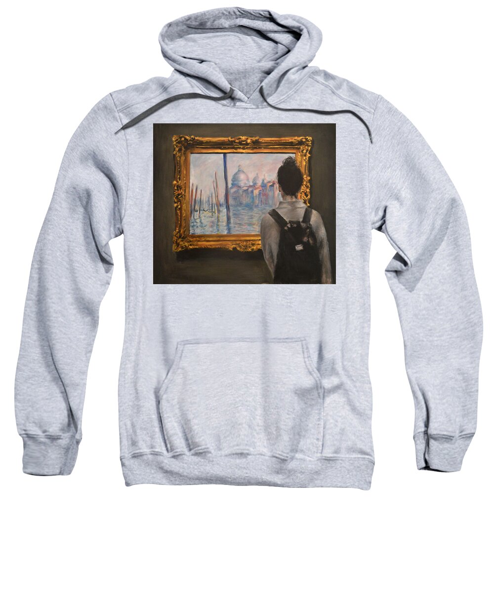 Monet Sweatshirt featuring the painting Watching Monet Venice by Escha Van den bogerd