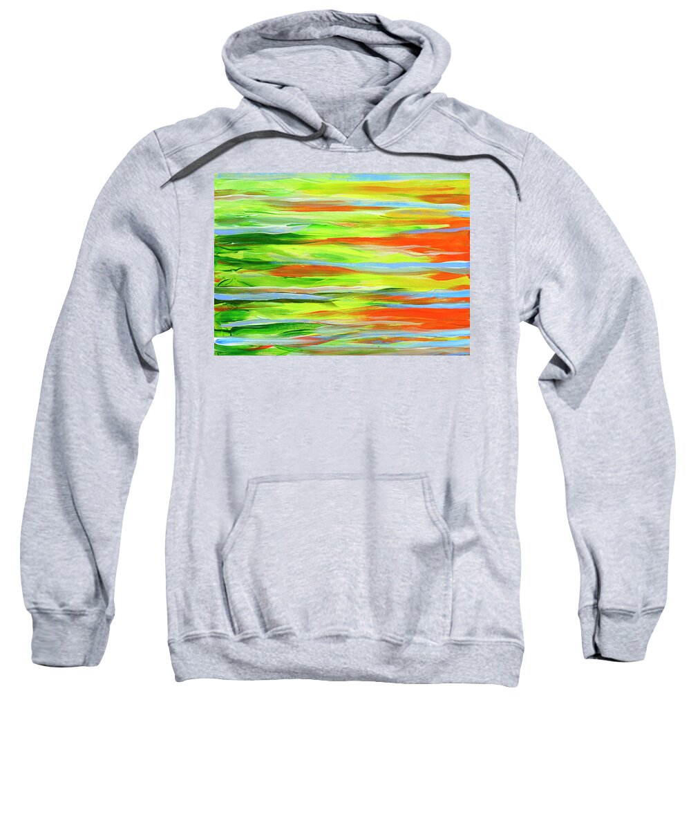 Abstract Sweatshirt featuring the painting Water reflections of trees and a boat by Lynn Hansen