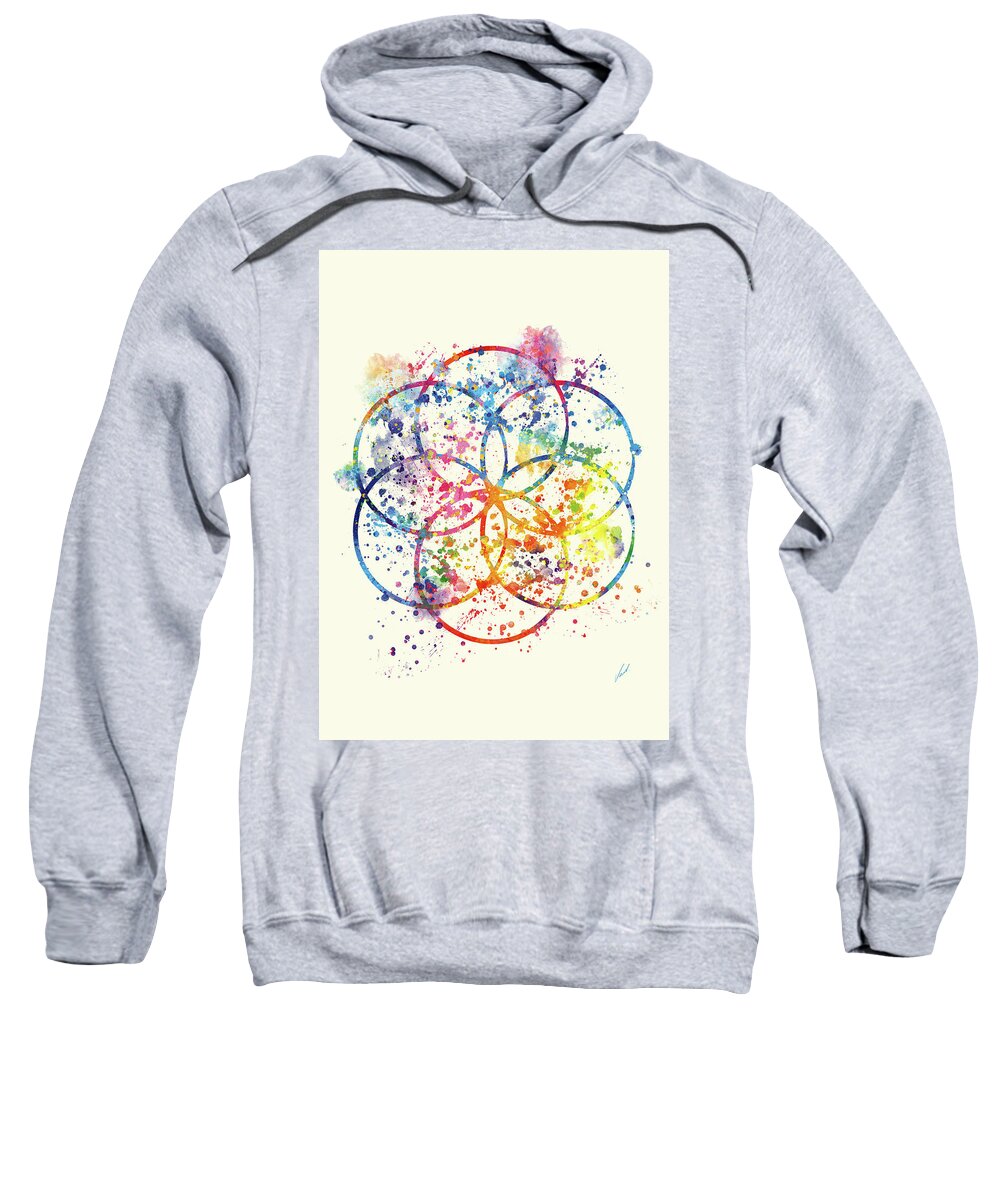 Watercolor Sweatshirt featuring the painting Watercolor - Sacred Geometry For Good Luck by Vart
