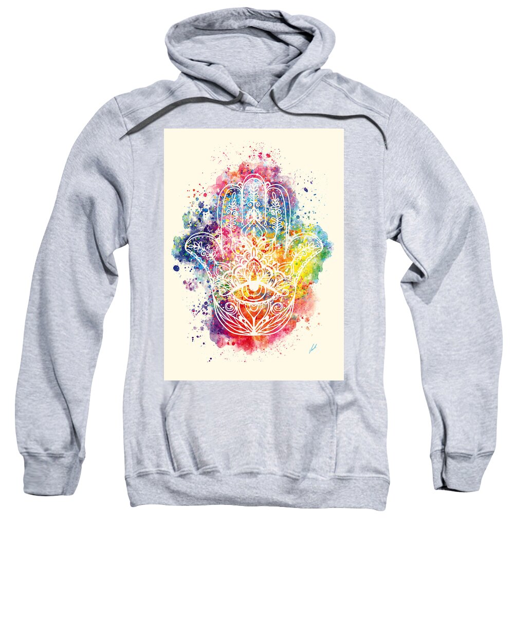 Watercolor Sweatshirt featuring the painting Watercolor - The Hamsa by Vart by Vart Studio