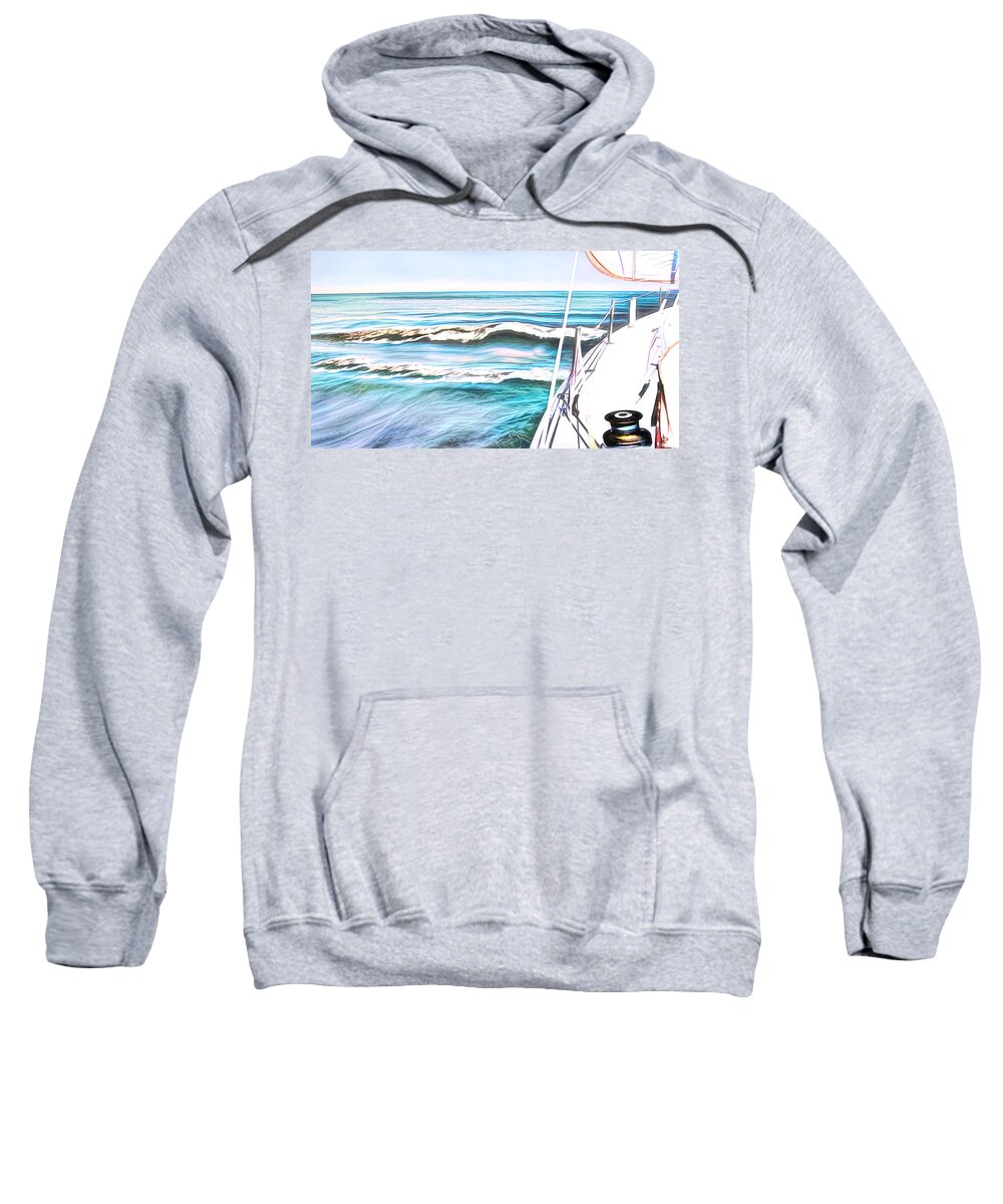 Lake Erie Sweatshirt featuring the digital art Wavehopping by Susan Hope Finley