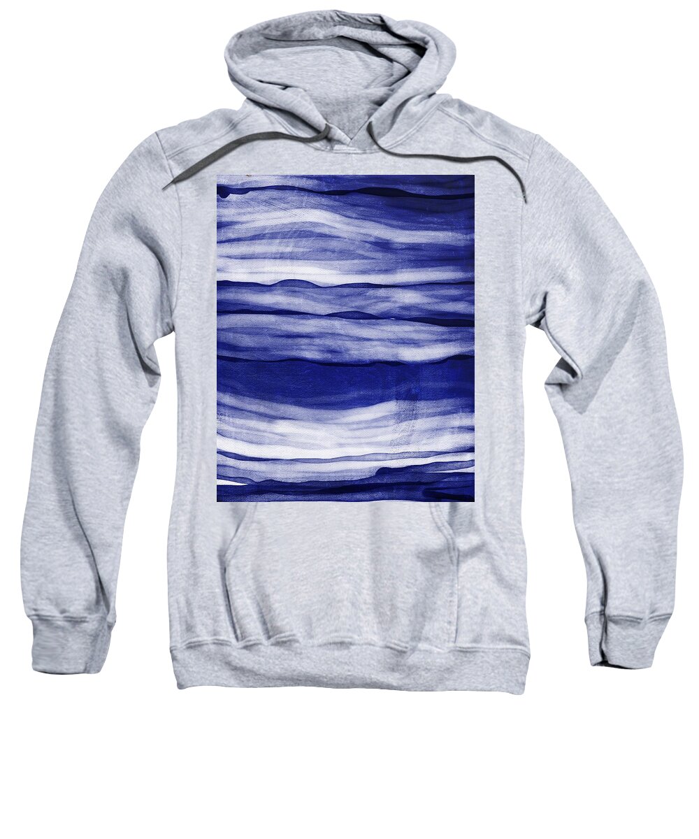 Wavy Sweatshirt featuring the painting Wavy Horizons Blue and White Stripes by Itsonlythemoon