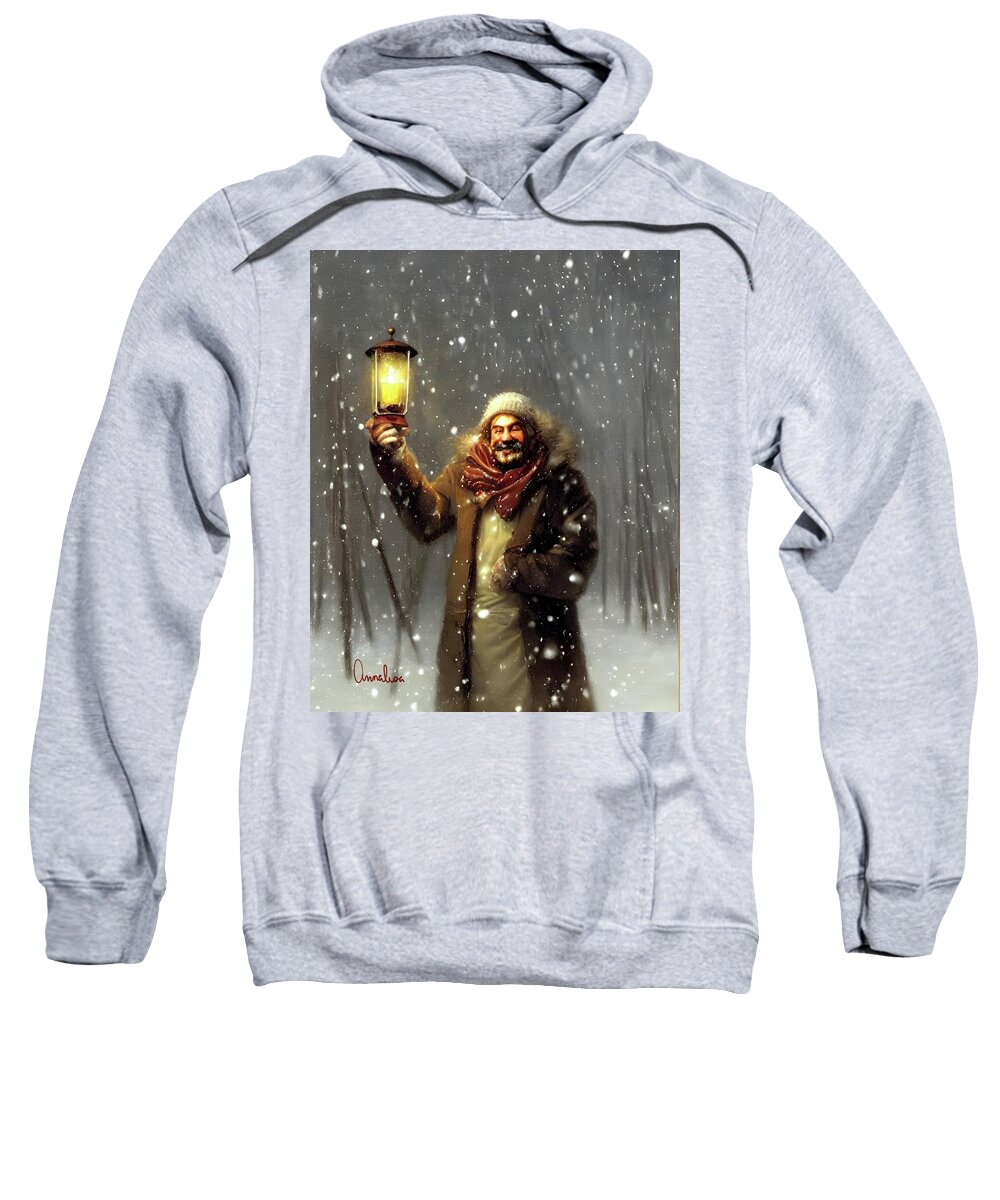Snowstorm Sweatshirt featuring the digital art Welcoming Fellow in the Snow #1 by Annalisa Rivera-Franz