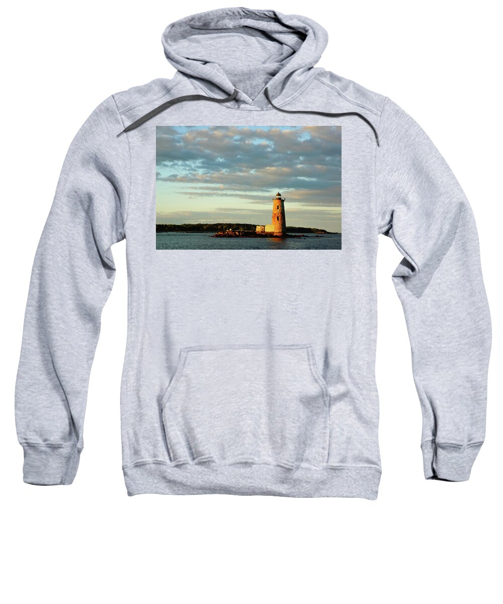 Whaleback Lighthouse Sweatshirt featuring the photograph Whaleback Lighthouse - Sunset by Deb Bryce