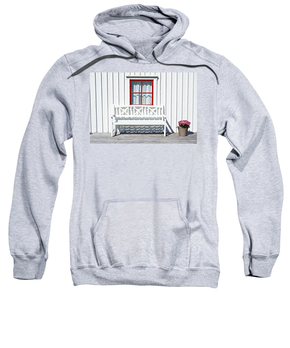 Bench Press Sweatshirt featuring the photograph White Bench by Thomas Schroeder