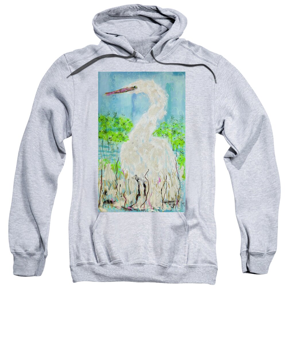 Bird Sweatshirt featuring the painting White bird by Pam Gillette