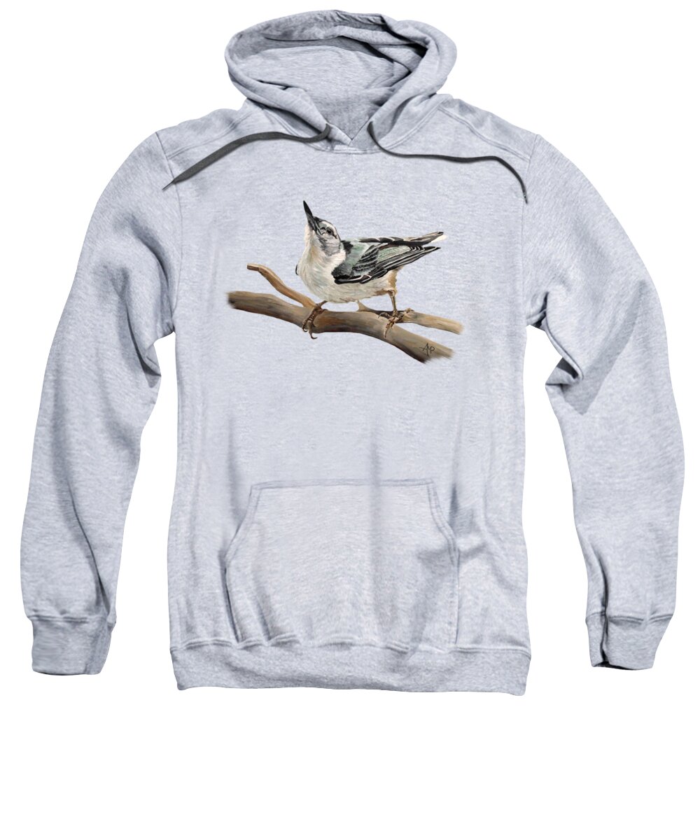 White-breasted Nuthatch Sweatshirt featuring the painting White-breasted Nuthatch by Angeles M Pomata