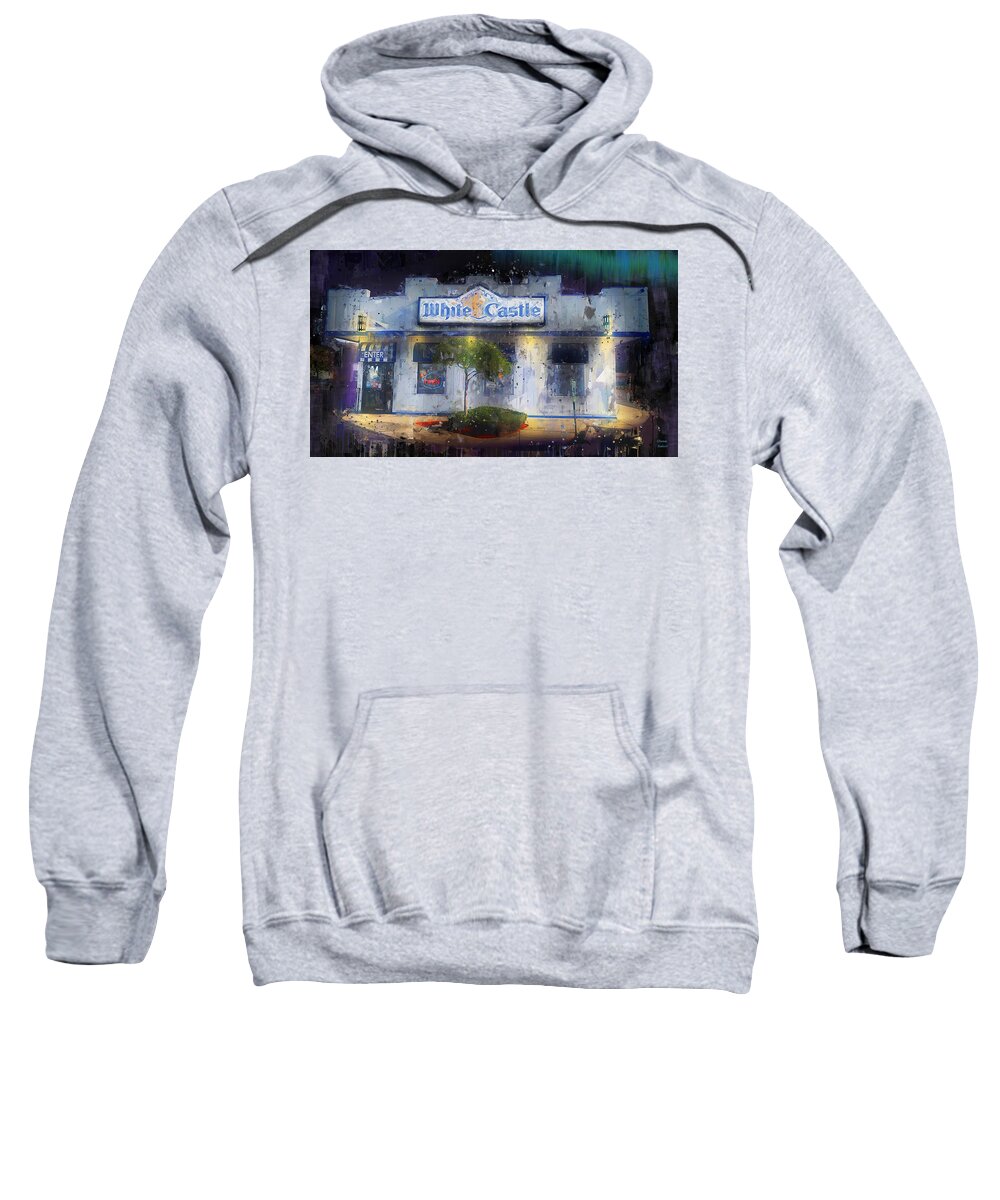 White Castle Sweatshirt featuring the painting White Castle - Buy Em By The Sack by Glenn Galen