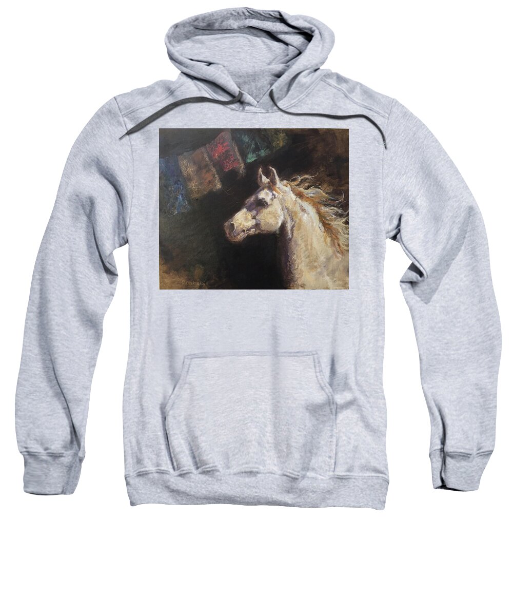 Horses Sweatshirt featuring the painting White Horse with Prayer Flags by Ellen Dreibelbis