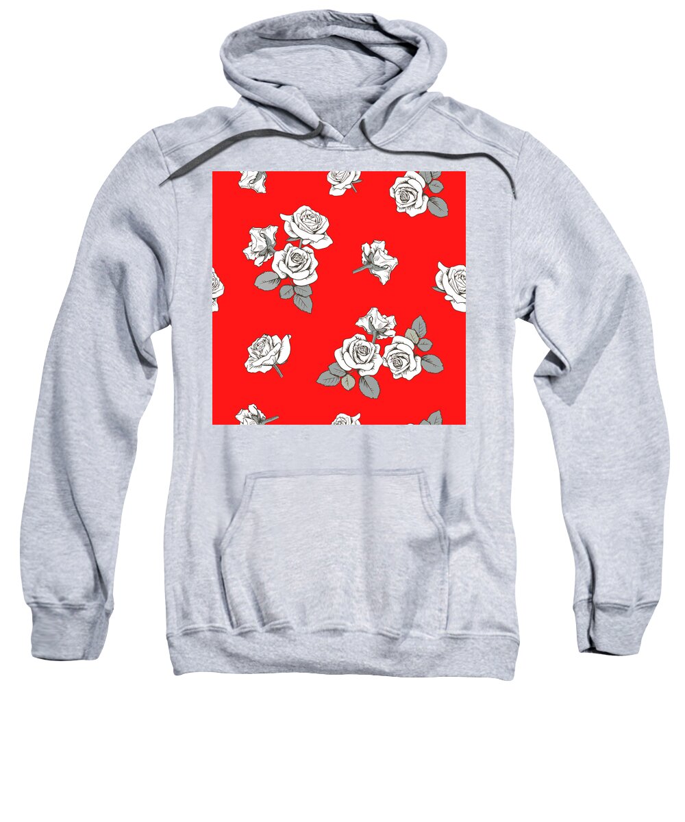 White Roses Sweatshirt featuring the digital art White Roses on a Red Background by Caterina Christakos