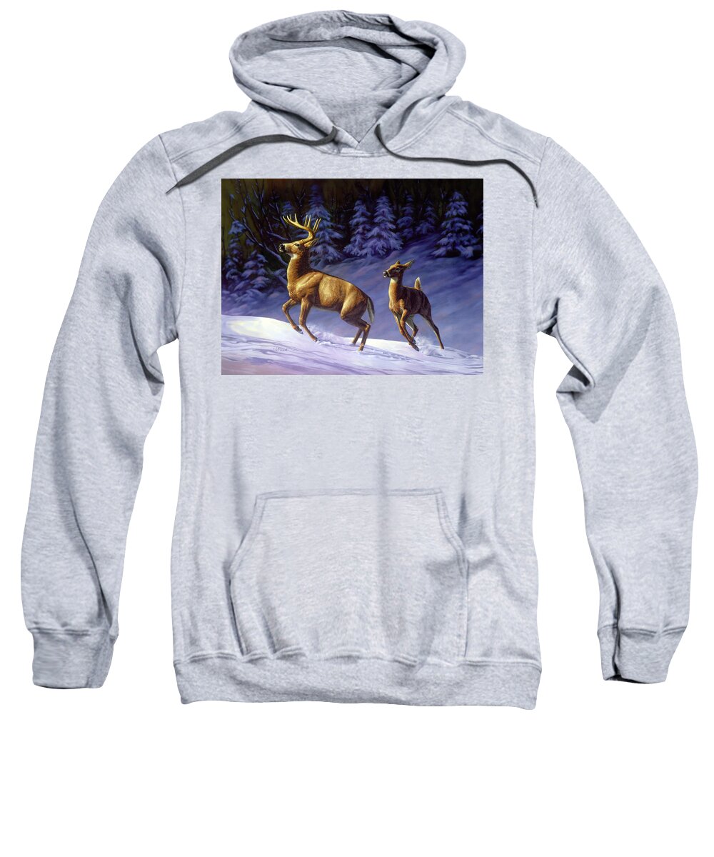 Deer Sweatshirt featuring the painting Whitetail Deer Painting - Startled by Crista Forest