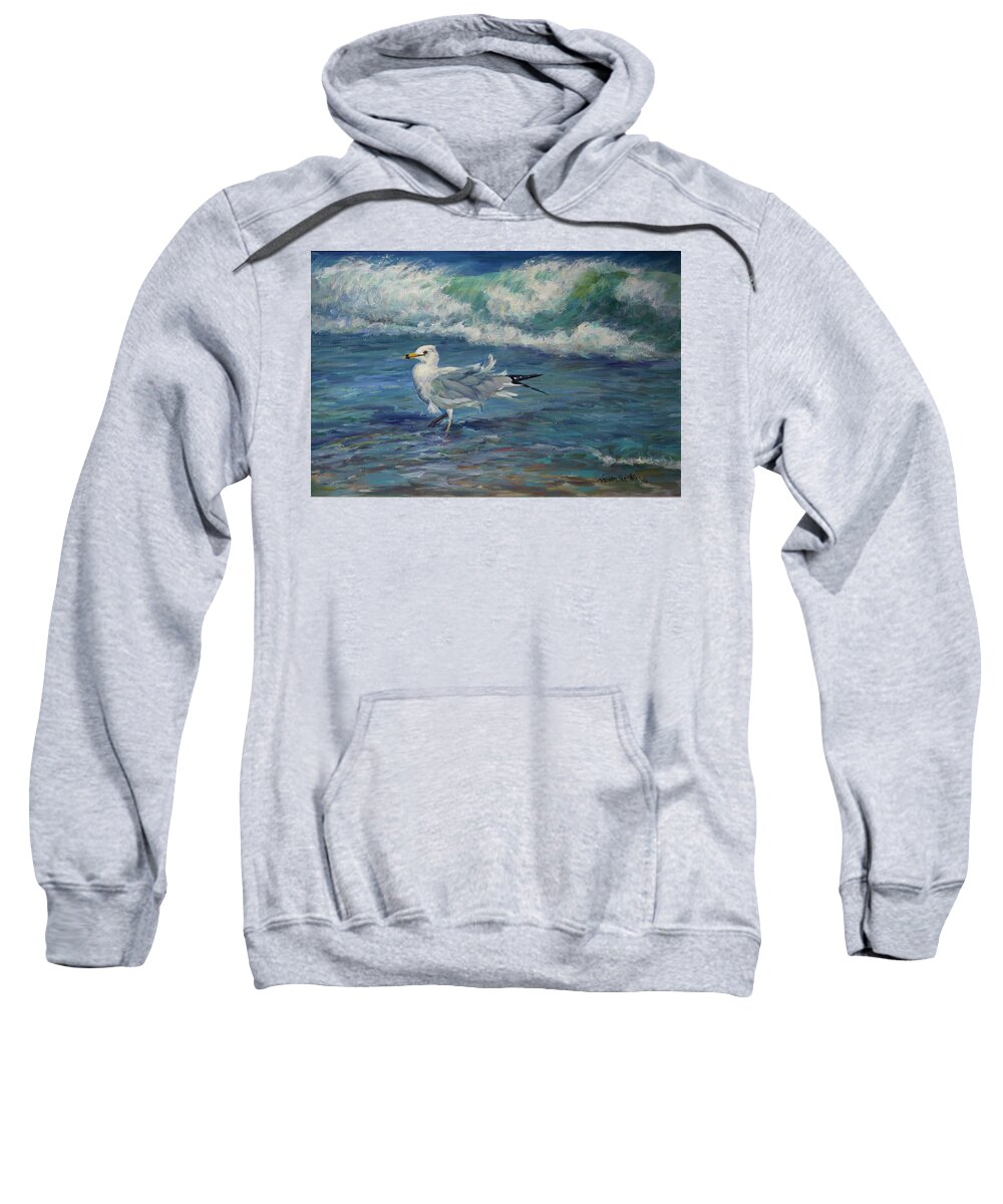 Windy Day Seagul Adult Pull-Over Hoodie by Laurie Snow Hein - Fine