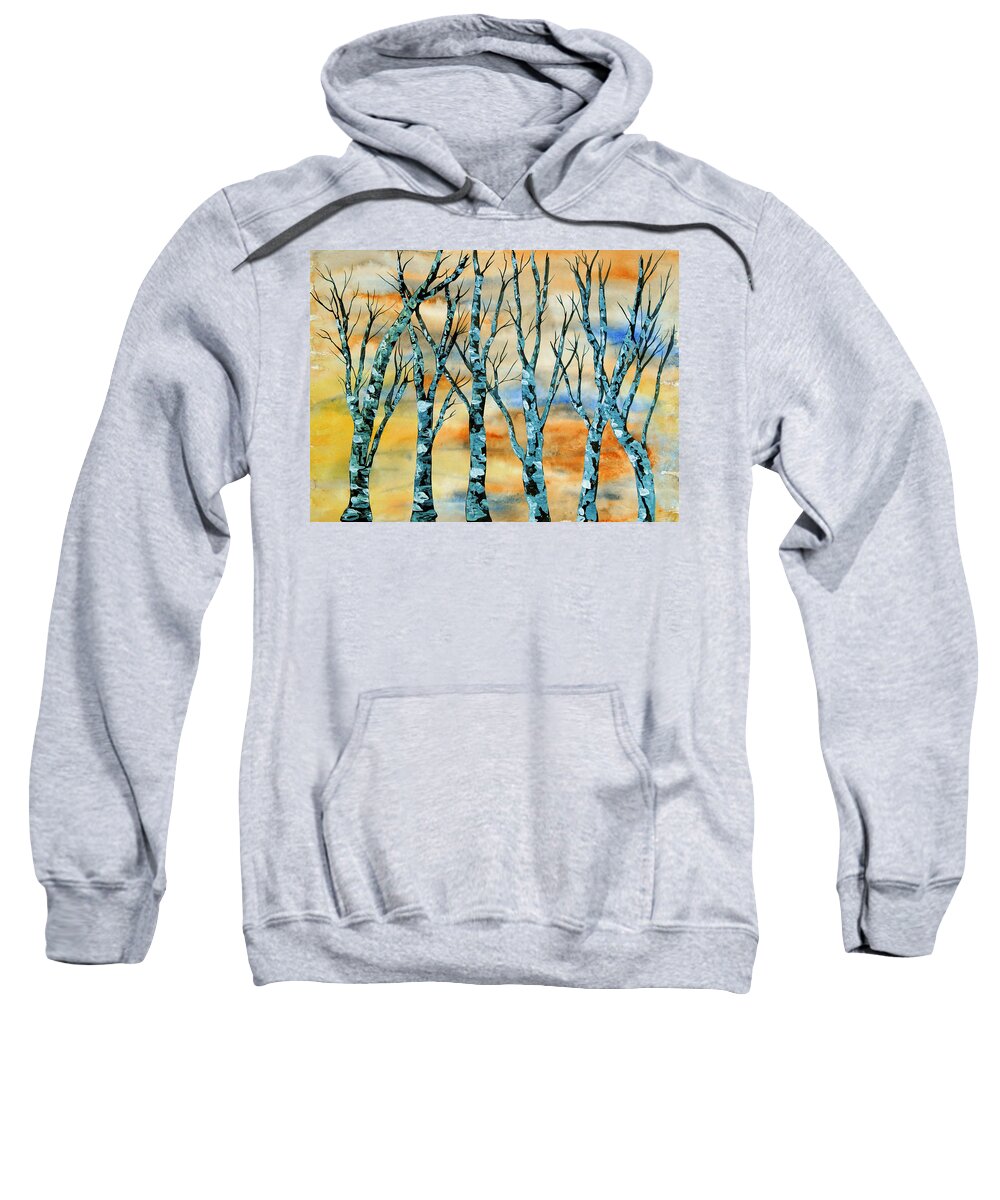 Winter Sweatshirt featuring the painting Winter Trees by Vallee Johnson
