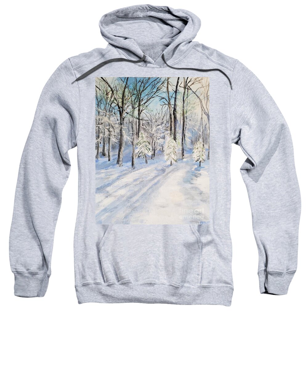 Blue Sweatshirt featuring the painting Wintry Delight by C E Dill